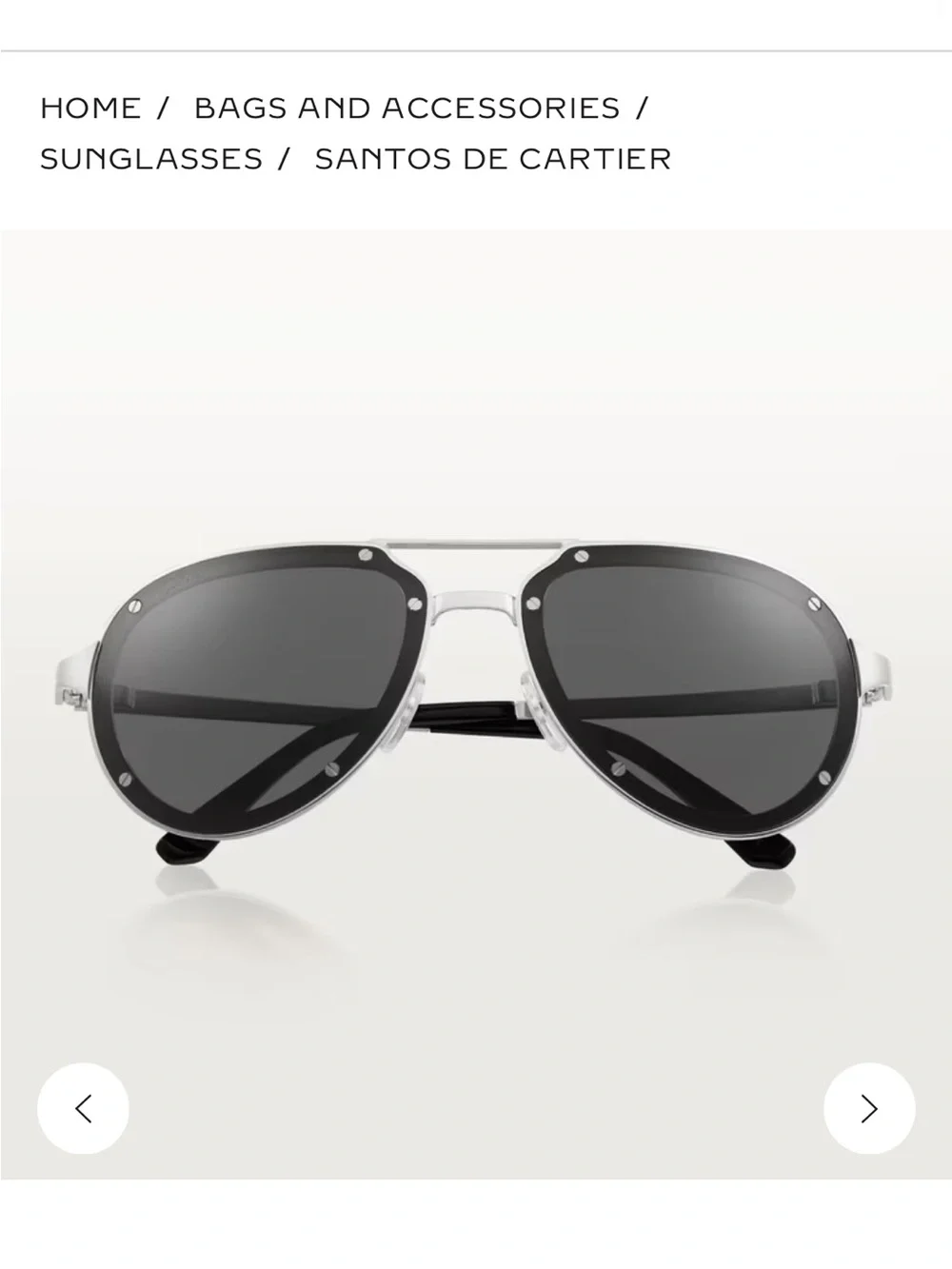 Cartier Aviator Sunglasses - Silver Frame with Black Lenses used in